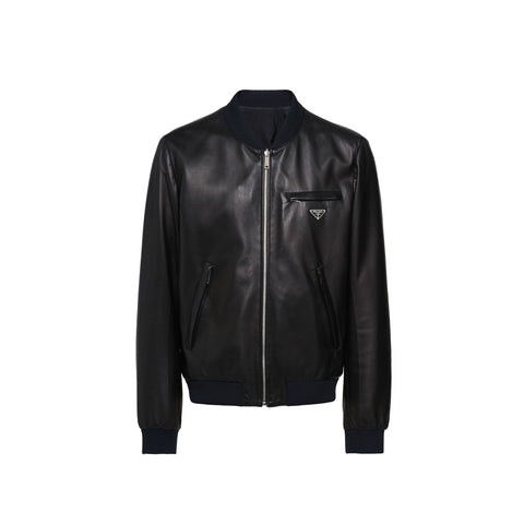 PRADA Reversible nappa leather and nylon bomber jacket