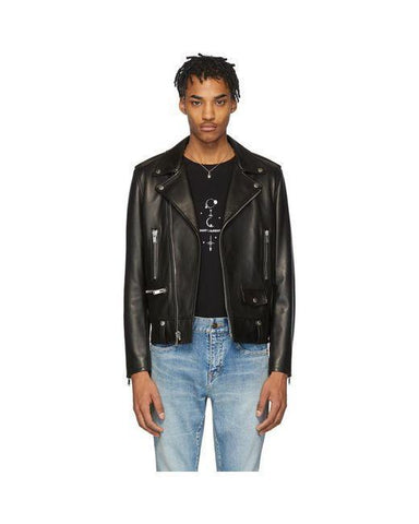 Saint Laurent Men's Black Leather Classic Biker Jacket